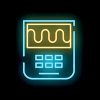 Neon icon of a mobile phone showing a stock market graph with buttons below vector