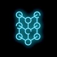 Neon blue blockchain technology icon glowing on black background vector