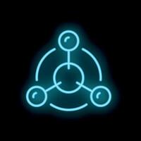 Neon sign showing a molecule with atoms connected by bonds vector