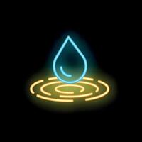 Neon water drop making ripples on surface icon vector