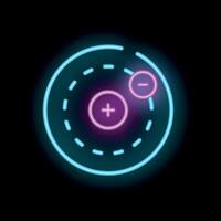 Neon icon of an atom with nucleus and electrons orbiting around vector