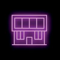 Neon sign of modern house with glowing windows on black background vector