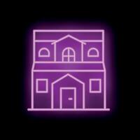 Neon sign depicting a building with glowing windows and doors vector