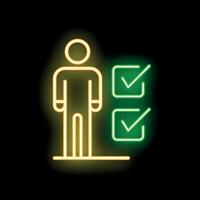 Neon style icon person passing test with check marks vector