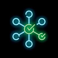 Neon style network validation icon glowing on black background vector