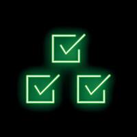 Green neon check mark icons glowing on black background vector