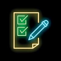 Neon icon of pencil checking boxes on checklist vector
