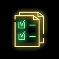 Neon documents with check marks on black background vector