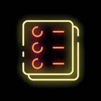 Neon sign showing documents with check marks on black background vector