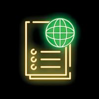 Neon icon of checklist with globe for international business goals vector