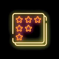 Neon sign depicting five stars for feedback rating system vector
