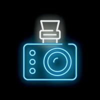Neon sign representing a digital camera flashing for photography vector