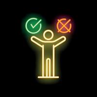 Neon businessman making decision with right and wrong symbol vector