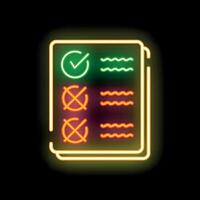 Neon sign representing a checklist with check and cross marks for quality control and task management vector