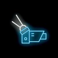 Blue neon icon of a security camera with antenna on a black background vector