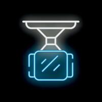 Neon icon of a vr glasses headset hanging from a ceiling showing a futuristic interface vector