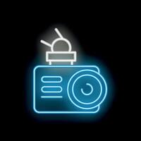 Neon icon of radar detector emitting radio waves for speed control vector