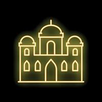Glowing neon line taj mahal building on black background vector