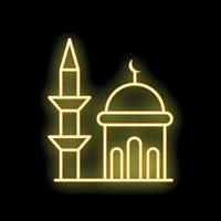 Neon sign showing a mosque with minarets and a dome, illuminated in yellow vector