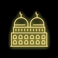 Neon mosque building glowing on dark background vector