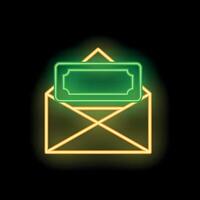 Neon envelope with money showing online payment concept vector