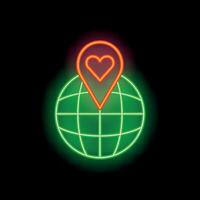 Neon icon of a location pin pointing on a world grid vector