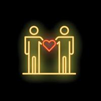 Two neon stick figures holding a neon heart between them vector