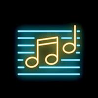 Neon sign representing music notes on black background vector