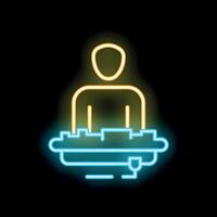 Sound engineer working on a mixing console neon sign on black background vector