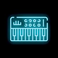 Blue neon sign of a digital piano keyboard glowing on a black background vector