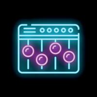 Neon icon of audio control panel with faders and knobs vector