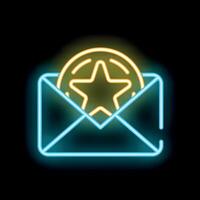 Neon sign showing email envelope containing a star for vip customer service vector