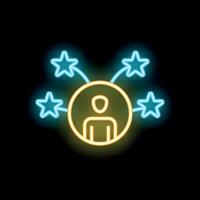 Neon icon of a person surrounded by stars representing skills and talents vector
