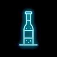Blue neon sign showing a bottle with a sparkling drink on a black background vector
