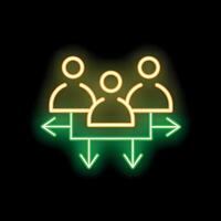 Neon icon of workflow management system with team and arrows showing processes vector