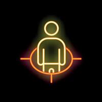 Neon sign depicting person standing in target for concept of customer focus vector
