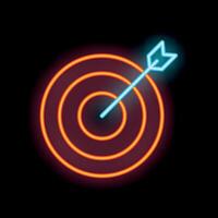 Neon style icon showing an arrow hitting the center of a target vector