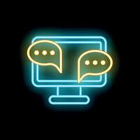 Neon computer screen displaying chat bubbles for online communication vector