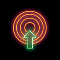 Green up arrow breaking through concentric circle targets on black background vector