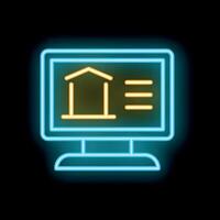 Neon icon of computer showing house project with description vector