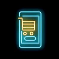 Neon sign representing online shopping using mobile phone app vector