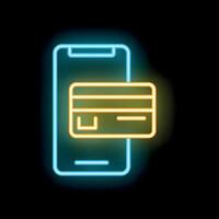 Neon sign representing mobile payment with smartphone and credit card vector