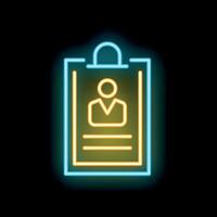 Glowing neon icon representing a curriculum vitae on black background vector