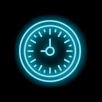 Neon blue clock showing time passing by vector