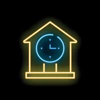 Neon cuckoo clock shining on black background vector