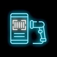 Neon qr code scanner scanning smartphone screen for payment vector
