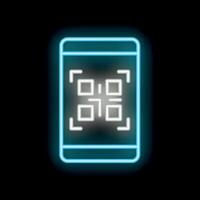 Smartphone scanning qr code with neon effect on black background vector