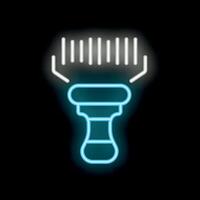 Neon sign of a barcode scanner emitting light rays on black background vector