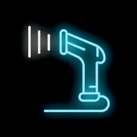 Neon icon of barcode scanner scanning code emitting light beams vector