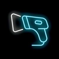 Neon barcode scanner icon glowing on dark background vector